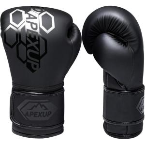 imageAPEXUP Boxing Gloves Men Women Pro Training Sparring Heavy Bag Gloves for MMA Kickboxing Muay ThaiBlack