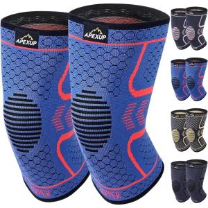 imageAPEXUP Compression Knee Brace for Women Copper Compression Sleeve for Knee Support Arthritis Pain Relief Meniscus Tear ACL RunningBlueRed