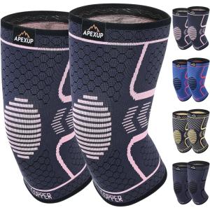 imageAPEXUP Compression Knee Brace for Women Copper Compression Sleeve for Knee Support Arthritis Pain Relief Meniscus Tear ACL RunningDark GreyPink