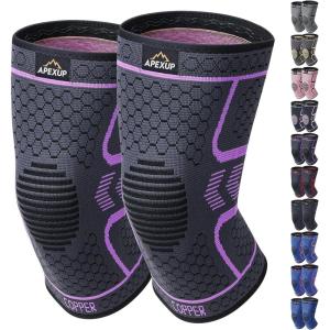 imageAPEXUP Compression Knee Brace for Women Copper Compression Sleeve for Knee Support Arthritis Pain Relief Meniscus Tear ACL RunningDark GreyPurple