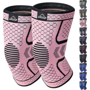 imageAPEXUP Compression Knee Brace for Women Copper Compression Sleeve for Knee Support Arthritis Pain Relief Meniscus Tear ACL RunningPinkblack