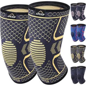 imageAPEXUP Compression Knee Brace for Women Copper Compression Sleeve for Knee Support Arthritis Pain Relief Meniscus Tear ACL RunningYellowBlack