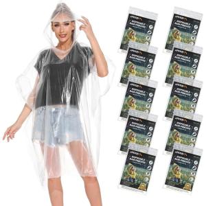 imageAPEXUP Disposable Rain Ponchos for Adults Emergency Rain Poncho for Camping Hiking TravellingClear 10 Pack