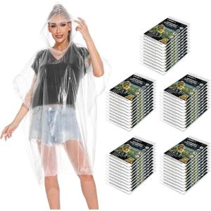 imageAPEXUP Disposable Rain Ponchos for Adults Emergency Rain Poncho for Camping Hiking TravellingClear 50 Pack
