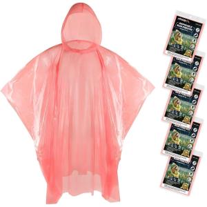 imageAPEXUP Disposable Rain Ponchos for Adults Emergency Rain Poncho for Camping Hiking TravellingRed 5 Pack