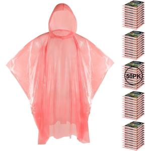 imageAPEXUP Disposable Rain Ponchos for Adults Emergency Rain Poncho for Camping Hiking TravellingRed 50 Pack