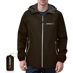 imageAPEXUP Packable Rain Jacket Men with Reflective Zipper Lightweight Waterproof Raincoat Mens Rain Jacket for Outdoor SportsBrown