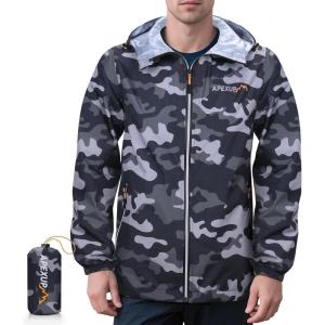 imageAPEXUP Packable Rain Jacket Men with Reflective Zipper Lightweight Waterproof Raincoat Mens Rain Jacket for Outdoor SportsCamo