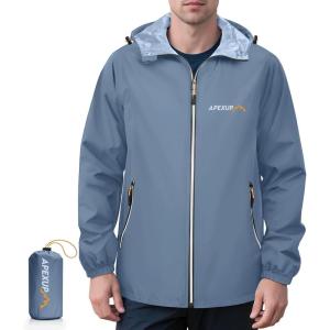 imageAPEXUP Packable Rain Jacket Men with Reflective Zipper Lightweight Waterproof Raincoat Mens Rain Jacket for Outdoor SportsDusty Blue