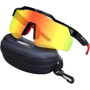 imageAPEXUP Sports Polarized Sunglasses for Men Women UV400 Protection Mens Sunglasses for Cycling FishingBright Black Frame  Red Lenses