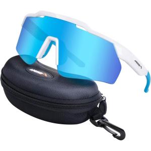 imageAPEXUP Sports Polarized Sunglasses for Men Women UV400 Protection Mens Sunglasses for Cycling FishingBright White Frame  Ice Blue Lenses