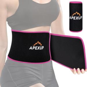 imageAPEXUP Sweat Waist Trainer for Women and Men Neoprene Waist Trimmer Belt Slimming Sweat Band with Removable Lumbar SupportRose Red