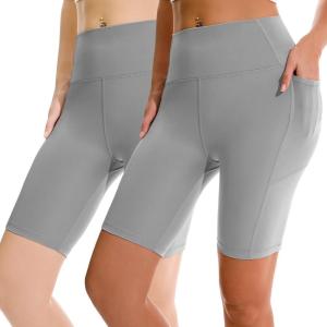 imageAPEXUP Workout Shorts 8quot Biker Shorts Women High Waist Spandex Yoga Shorts with Side ampamp Inner PocketsChiseled Stone