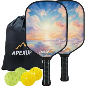 imageAPEXUP Fiberglass Pickleball Paddles Premium Pickleball Paddles Set of 2 Pickle Ball Set with Ergonomic Cushion Grip 2 Pickleball Rackets 4 Pickleball 1 Portable BagCloud