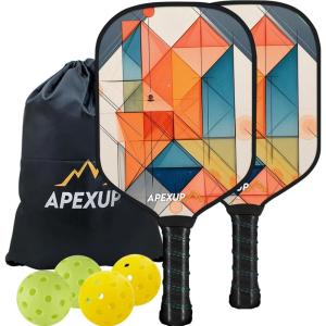 imageAPEXUP Fiberglass Pickleball Paddles Premium Pickleball Paddles Set of 2 Pickle Ball Set with Ergonomic Cushion Grip 2 Pickleball Rackets 4 Pickleball 1 Portable BagLine