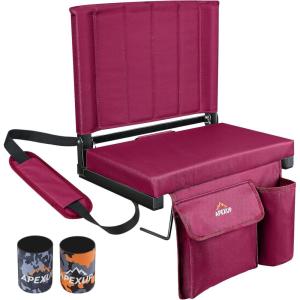 imageAPEXUP Stadium Seats with Back Support Portable Bleacher Seat with Large Pocket and Cup Holder Wide Stadium Chair for Sports Events and ConcertsBurgundy