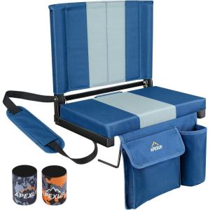 imageAPEXUP Stadium Seats with Back Support Portable Bleacher Seat with Large Pocket and Cup Holder Wide Stadium Chair for Sports Events and ConcertsNavy BlueSilve