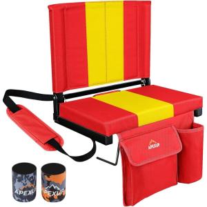 imageAPEXUP Stadium Seats with Back Support Portable Bleacher Seat with Large Pocket and Cup Holder Wide Stadium Chair for Sports Events and ConcertsRedgold