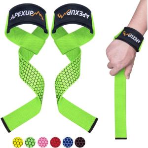 imageAPEXUP Weight Lifting Straps for Weightlifting Lifting Wrist Straps Gym Deadlift Strap Anti Slip Silicone Weightlifting Strap Men Women Powerlifting Strength TrainingGreen