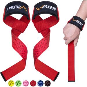 imageAPEXUP Weight Lifting Straps for Weightlifting Lifting Wrist Straps Gym Deadlift Strap Anti Slip Silicone Weightlifting Strap Men Women Powerlifting Strength TrainingRed