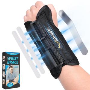 imageAPEXUP Wrist Brace for Carpal Tunnel Night Pain Relief Hand Brace with Adjustable Wrist Wraps and Splint for Men and Women Ideal for Tendonitis Arthritis and Sprains M LeftLeft Hand
