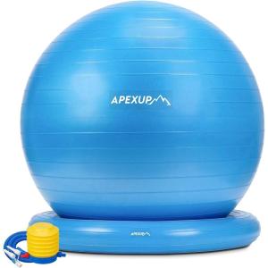 imageAPEXUP Yoga Ball Chair Exercise Ball Chair with Base for Office Anti Slip Stability Ball Fitness Ball Seat Home Gym Workout Ball Balance Ball with Pump Blue LBlue