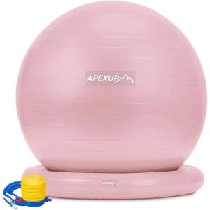 imageAPEXUP Yoga Ball Chair Exercise Ball Chair with Base for Office Anti Slip Stability Ball Fitness Ball Seat Home Gym Workout Ball Balance Ball with Pump Blue LPink