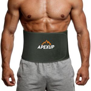 imageAPEXUP Waist Trainer for Women Lower Belly Fat Men Sweat Band Stomach Wrap Waist Trimmer with Removable Lumbar SupportArmy Green