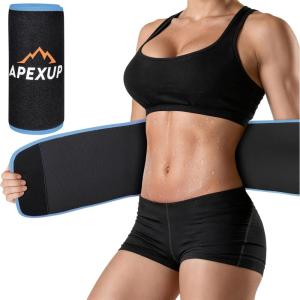 imageAPEXUP Waist Trainer for Women Lower Belly Fat Men Sweat Band Stomach Wrap Waist Trimmer with Removable Lumbar SupportBlackblue