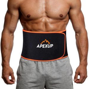 imageAPEXUP Waist Trainer for Women Lower Belly Fat Men Sweat Band Stomach Wrap Waist Trimmer with Removable Lumbar SupportBlackorange