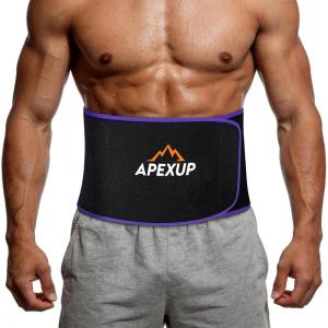 imageAPEXUP Waist Trainer for Women Lower Belly Fat Men Sweat Band Stomach Wrap Waist Trimmer with Removable Lumbar SupportBlackpurple