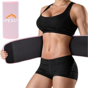imageAPEXUP Waist Trainer for Women Lower Belly Fat Men Sweat Band Stomach Wrap Waist Trimmer with Removable Lumbar SupportPastel Pink